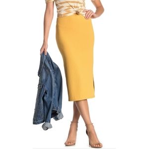 Velvet torch ribbed side slit midi skirt